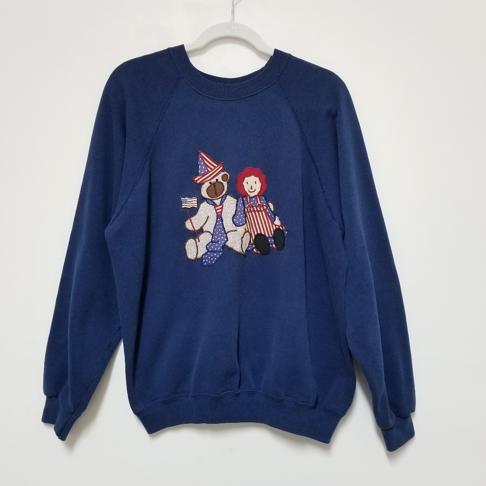 Vintage Patriotic Dolls U.S.A. Blue Sweatshirt XL